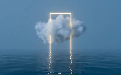 Cloud and water surface, 3d rendering. Illustrazione stock