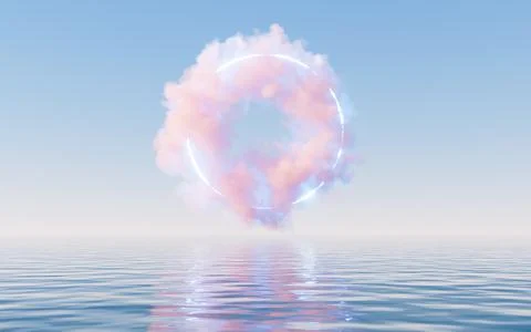 Cloud and water surface, 3d rendering. Illustrazione stock