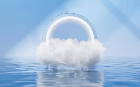 Cloud and water surface, 3d rendering. Illustrazione stock