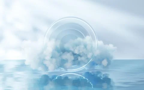 Cloud and water surface, 3d rendering. Illustrazione stock