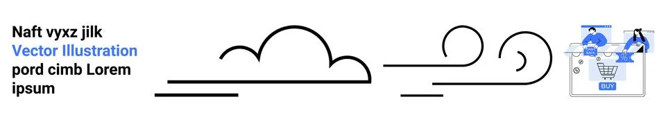 Cloud and wind line art accompanied by a business analytics icon. Minimalisti 스톡 일러스트