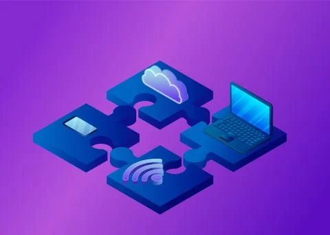 Cloud and wireless network laptop and smart phone Stock Illustration
