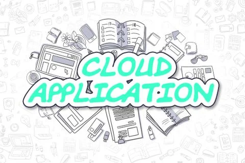Cloud Application - Cartoon Green Text. Business Concept Stock Illustration
