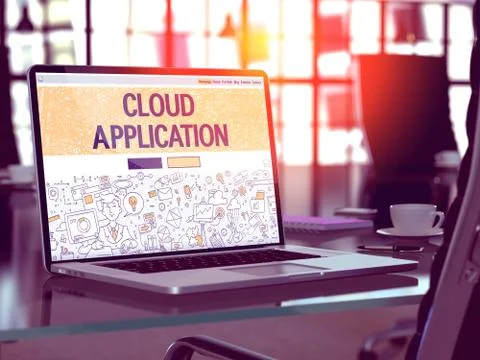Cloud Application Concept on Laptop Screen Illustrazione stock