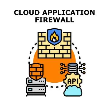 Cloud application firewall protecting server data network Illustrazione stock