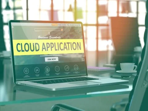 Cloud Application on Laptop in Modern Workplace Background Stock Illustration