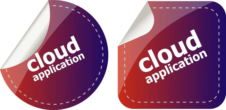 Cloud application stickers label tag set isolated Illustrazione stock