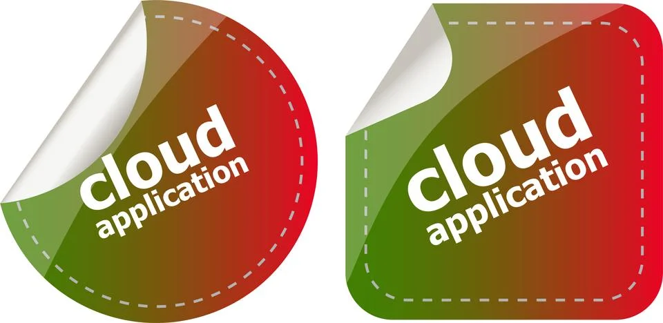 Cloud application stickers label tag set isolated Stock Illustration