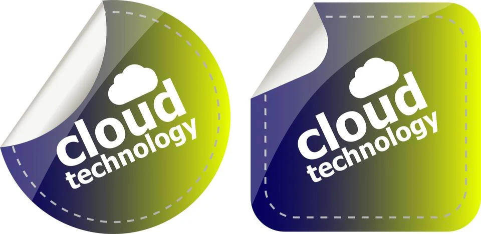 Cloud application stickers label tag set isolated on white Stock Illustration