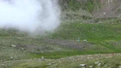Cloud approaching lake, camping, mountains, Kachkar National Park 스톡 동영상 157664179