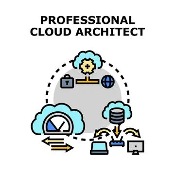 Cloud architect designing advanced network data infrastructure Illustrazione stock