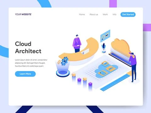 Cloud Architect Isometric Illustration for website page Stock Illustration