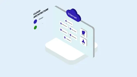 Cloud Architecture Diagram with Engineer Designing Infrastructure Workflow .. Stock Footage 337943177