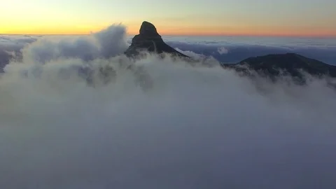 Cloud Around Lion's Head Mountain at Sunset in Cape Town Stock Footage 79747492