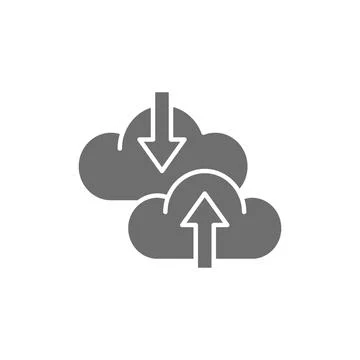 Cloud arrow, data transfer, download, loading grey icon. Stock Illustration