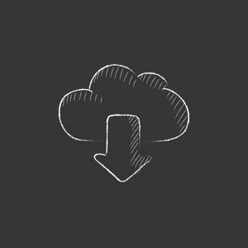 Cloud with arrow down. Drawn in chalk icon イラスト素材
