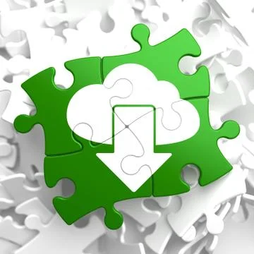 Cloud with Arrow Icon on Green Puzzle. Stock Illustration