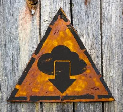 Cloud with Arrow Icon on Rusty Warning Sign. Illustrazione stock