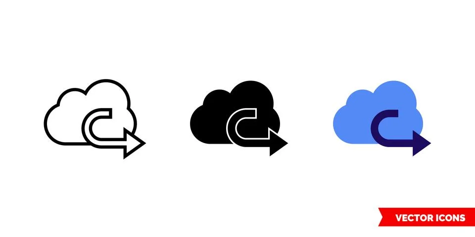 Cloud arrow left icon of 3 types color, black and white, outline. Isolated ve Stock Illustration