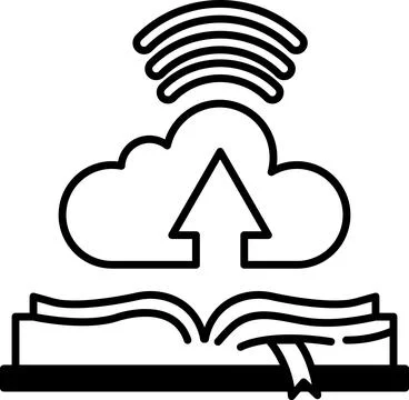 Cloud with an arrow pointing upwards is above an open book Ilustración de archivo