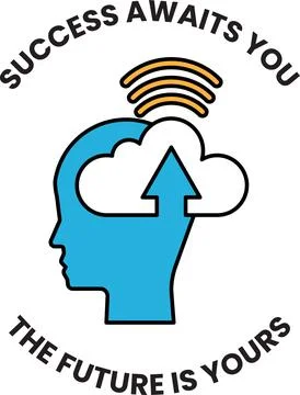 A cloud with an arrow pointing upwards and the words success awaits you Stock Illustration
