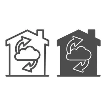 Cloud with arrows in building line and solid icon, smart home concept, home Ilustración de archivo