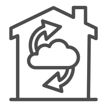 Cloud with arrows in building line icon, smart home concept, home cloud storage Ilustración de archivo