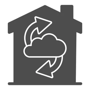 Cloud with arrows in building solid icon, smart home concept, home cloud storage Ilustración de archivo
