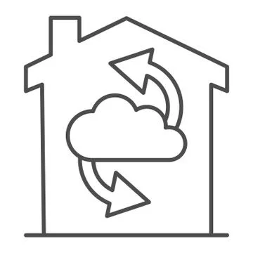 Cloud with arrows in building thin line icon, smart home concept, home cloud Stock Illustration