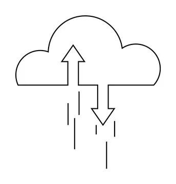 Cloud with Arrows Representing Upload and Download Process in Simple Line Art Stock Illustration