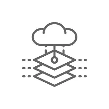Cloud with artificial intelligence server, database, big data line icon. Stock Illustration
