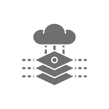 Cloud with artificial intelligence server, database, big data grey icon. Stock Illustration
