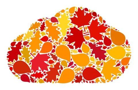Cloud Autumn Collage Icon with Fall Leaves Illustrazione stock