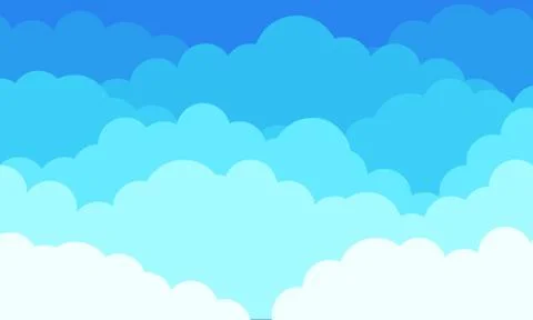 Cloud background, cartoon blue sky with white clouds pattern. Vector abstract イラスト素材