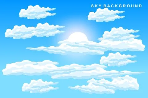 Cloud Background Design, Sky Landscape Illustration, Decoration Vector, Ban.. Stock Illustration