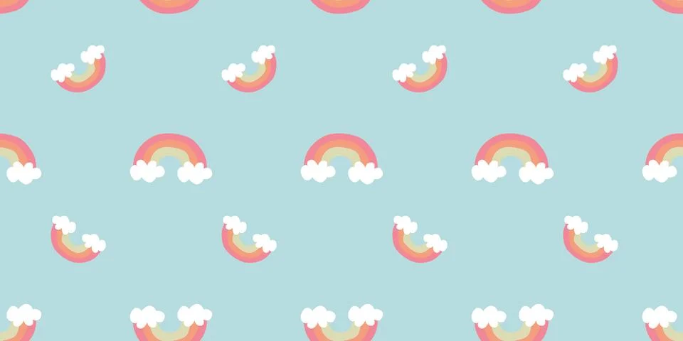 Cloud Background, Rainbow Seamless Pattern, Cartoon Vector Illustration, Bl.. Stock Illustration