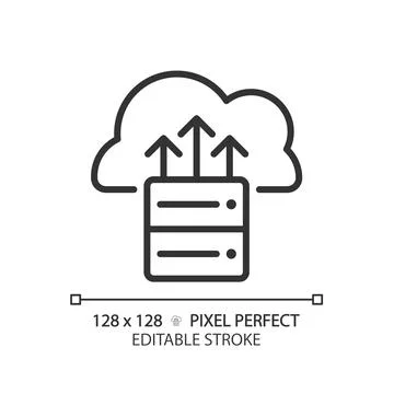 Cloud backup pixel perfect linear icon Stock Illustration