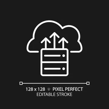 Cloud backup pixel perfect white linear icon for dark theme 스톡 일러스트