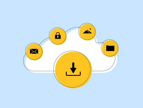 Cloud backup services offer secure storage with encryption and remote access Stock Illustration