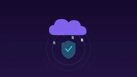 Cloud backup shield secure verified violet cloud loop Stock Footage 342612180