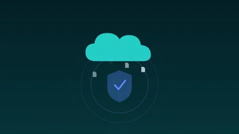 Cloud backup shield secure verified turquoise cloud loop Stock Footage 342612183