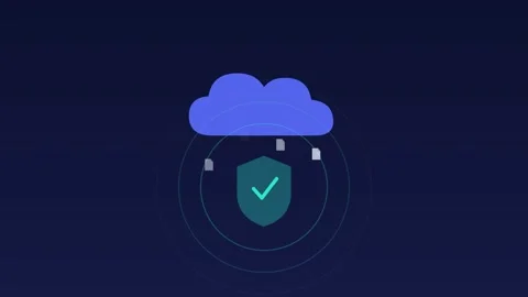 Cloud backup shield secure verified indigo cloud loop 스톡 동영상 342612187