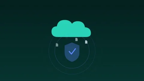 Cloud backup shield secure verified teal cloud loop Stockbeeldmateriaal 342612192