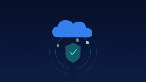 Cloud backup shield secure verified blue cloud loop Stock Footage 342612197