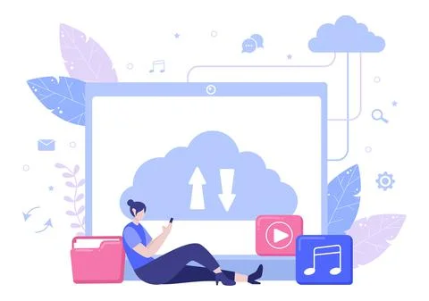 Cloud Backup Storage illustration of Computer System For Information Sharing, Stock Illustration