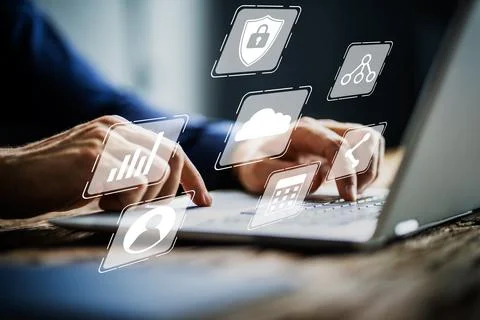 Cloud Backup Technology On Laptop Computer Stock Photos
