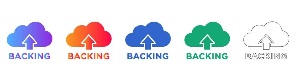 Cloud Backup Upload Icons Set Stock Illustration