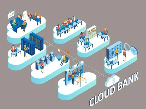 Cloud bank concept vector isometric illustration 스톡 일러스트