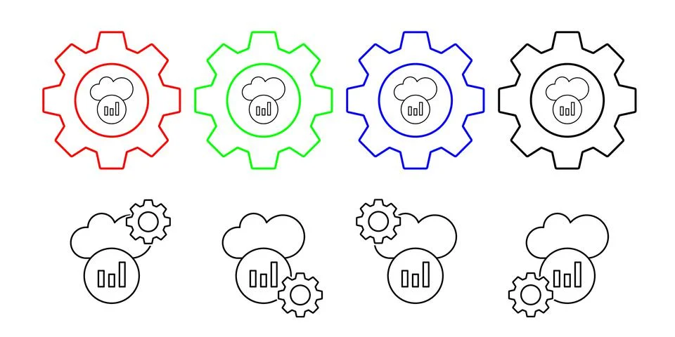 Cloud bar chart vector icon in gear set illustration for ui and ux, website or Stock Illustration