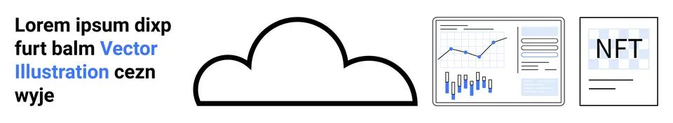 Cloud with a bar graph and line chart representing data analysis next to an N Illustrazione stock